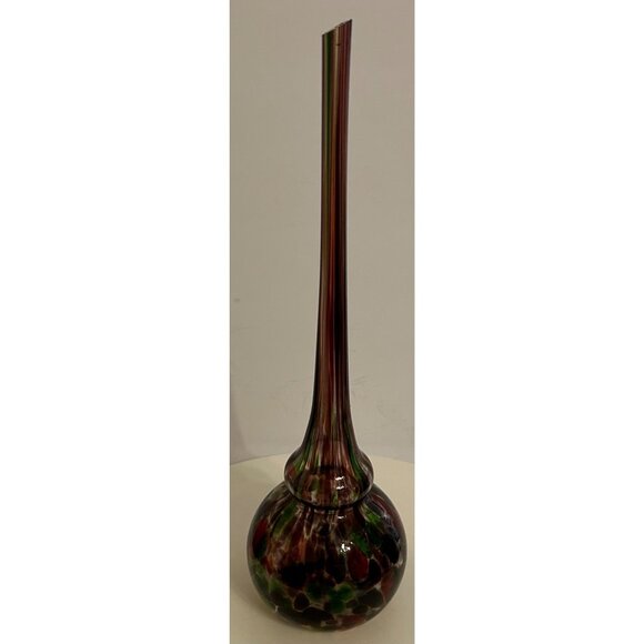 Hand Blown Murano Style Glass Bud Vase w/ Long Neck Multicolor Confetti Stretch - Picture 7 of 7